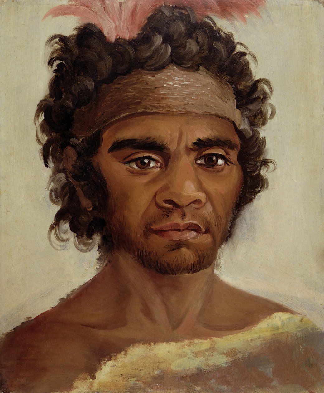 En av New South Wales aboriginerne ble venn med guvernør Macquarie, 1811-21 panel av Lieutenant George Austin Woods