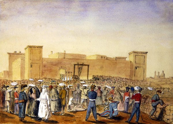 Hengestikken i Corradino fengsel, Malta av Lieutenant Dudley Maryon Wilson