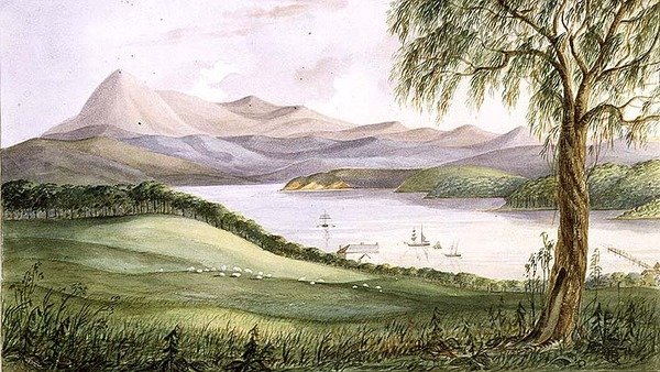 Twofold Bay, New South Wales, ca. 1860 (akvarell) av Lieutenant George Austin Woods
