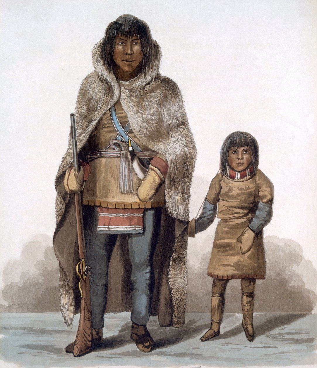 Portrett av Akaicho og hans sønn, 1824 av Lieutenant Hood