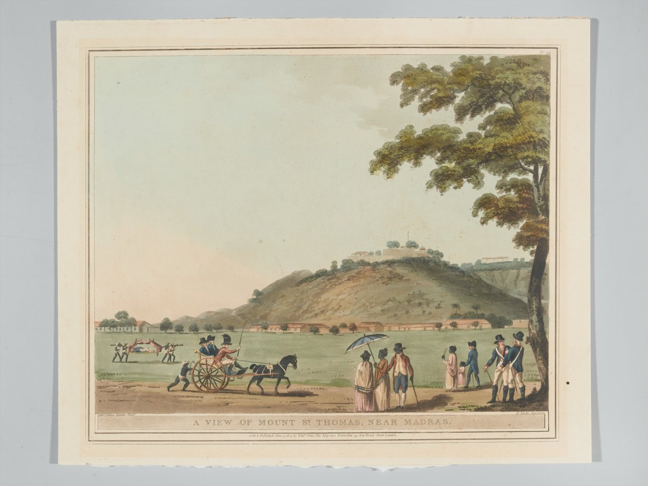 En utsikt over Mount Thomas nær Madras, gravert av H. Merke av Lieutenant James (after) Hunter