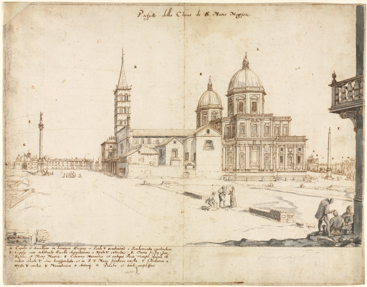 Atten utsikt over Roma: Basilikaen Santa Maria Maggiore, 1664. av Lievin Cruyl