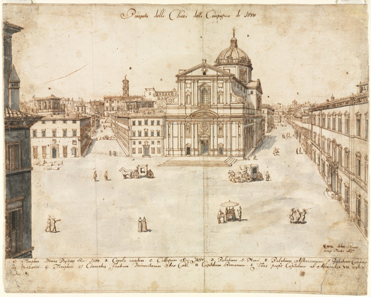Atten utsikt over Roma: The Church of the Gesù, 1665. av Lievin Cruyl