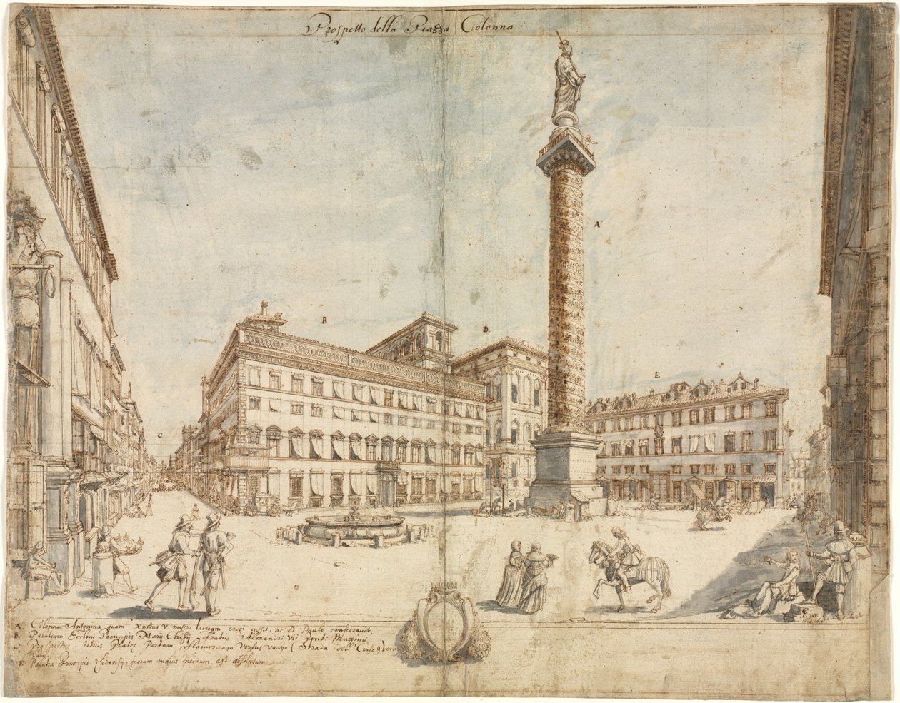 Atten utsikt over Roma: Piazza Colonna av Lievin Cruyl