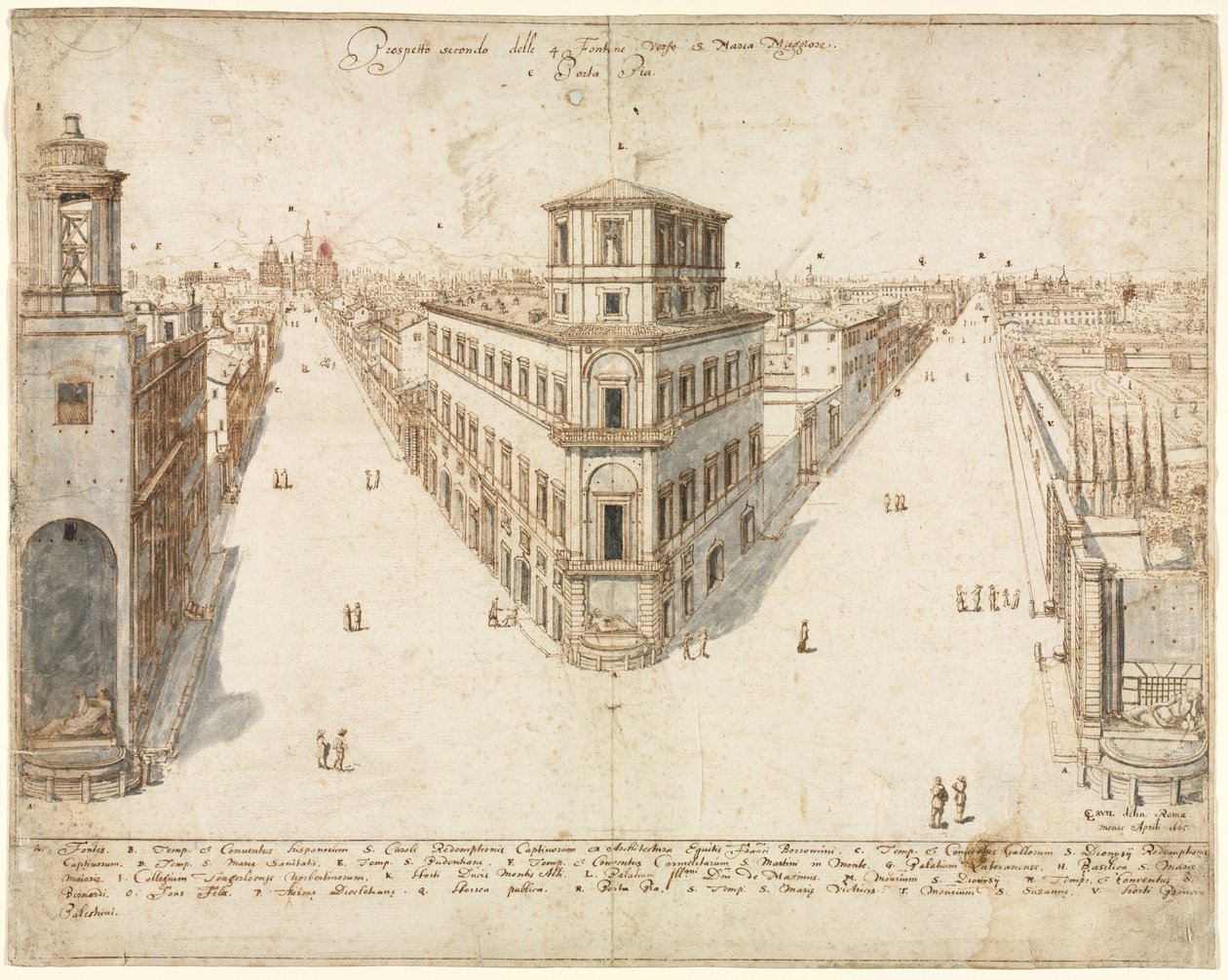 Atten utsikt over Roma: Quattro Fontane ser mot Santa Maria Maggiore av Lievin Cruyl
