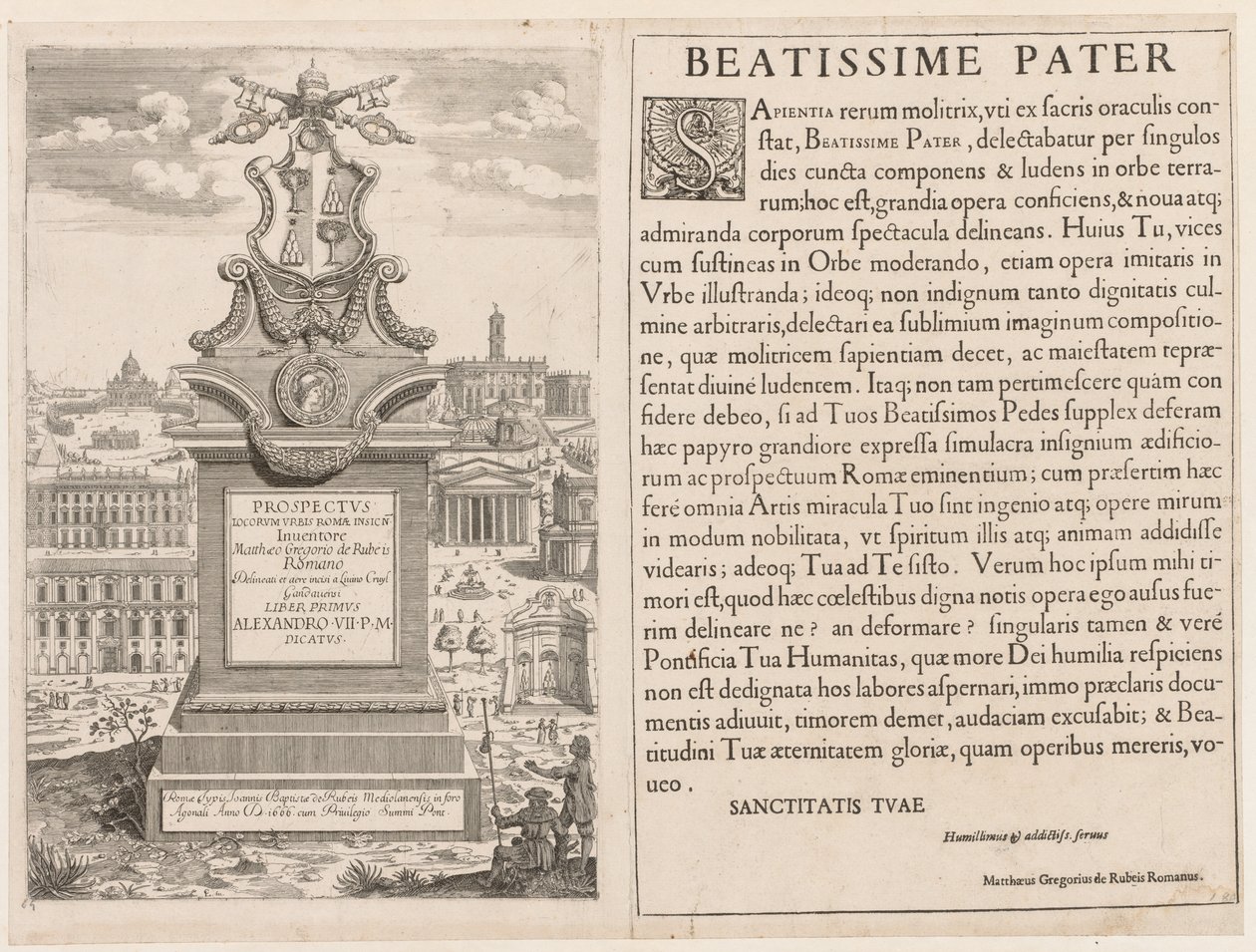 Frontispice fra Prospectus Lourum Urbis Romae Insign[ium], 1666. av Lievin Cruyl