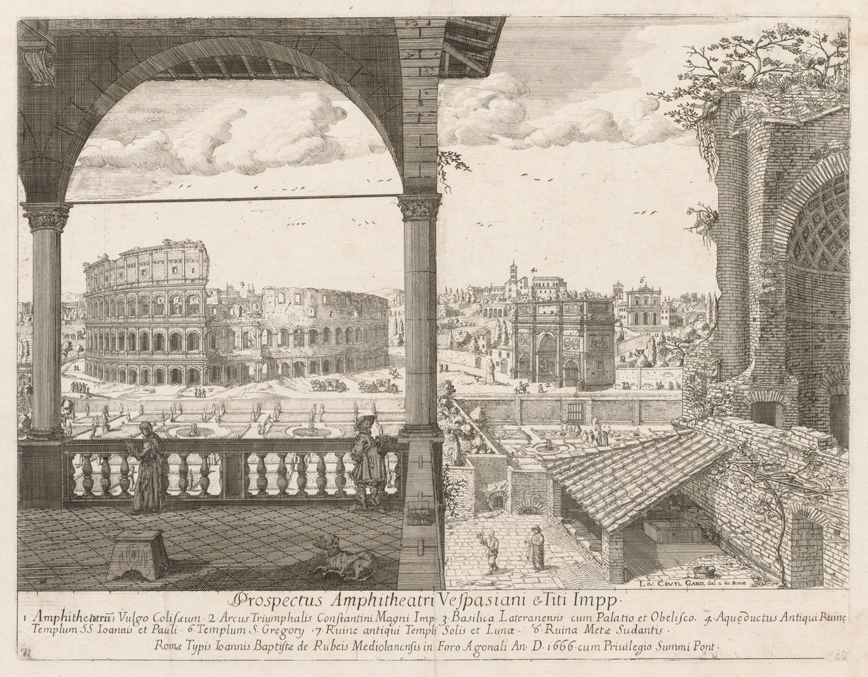 Il Colosseo e l'Arco di Costantino fra "View of the Insignia of the City of Roma" av Lievin Cruyl