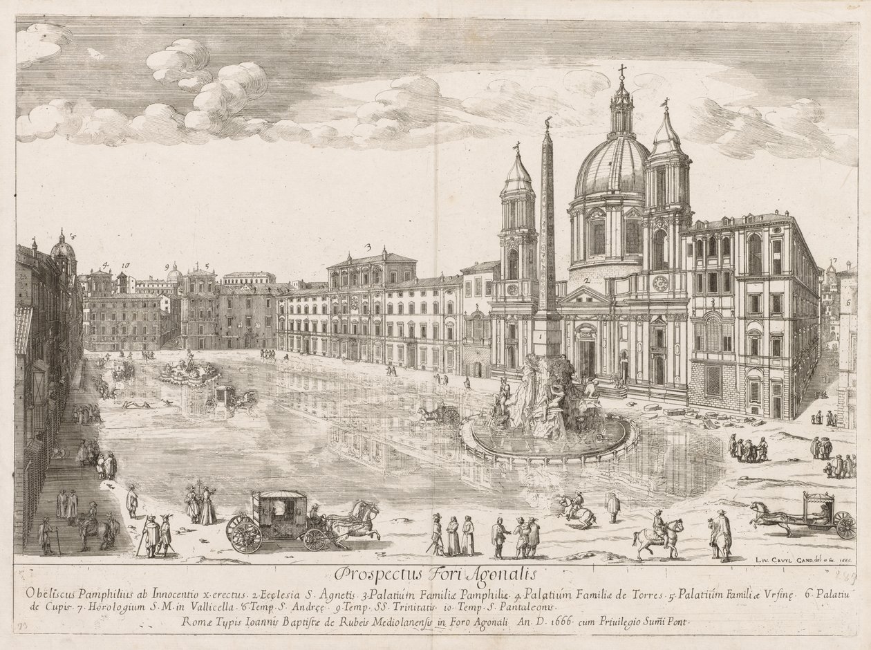 Piazza Navona fra "Utsikt over landemerkene i byen Roma" av Lievin Cruyl