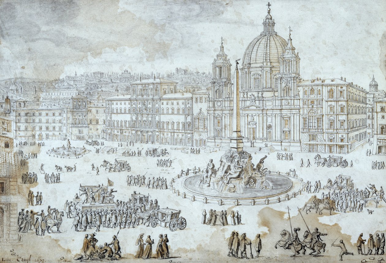 Piazza Navona i Roma, av Lievin Cruyl (1640-1720), Italia av Lievin Cruyl
