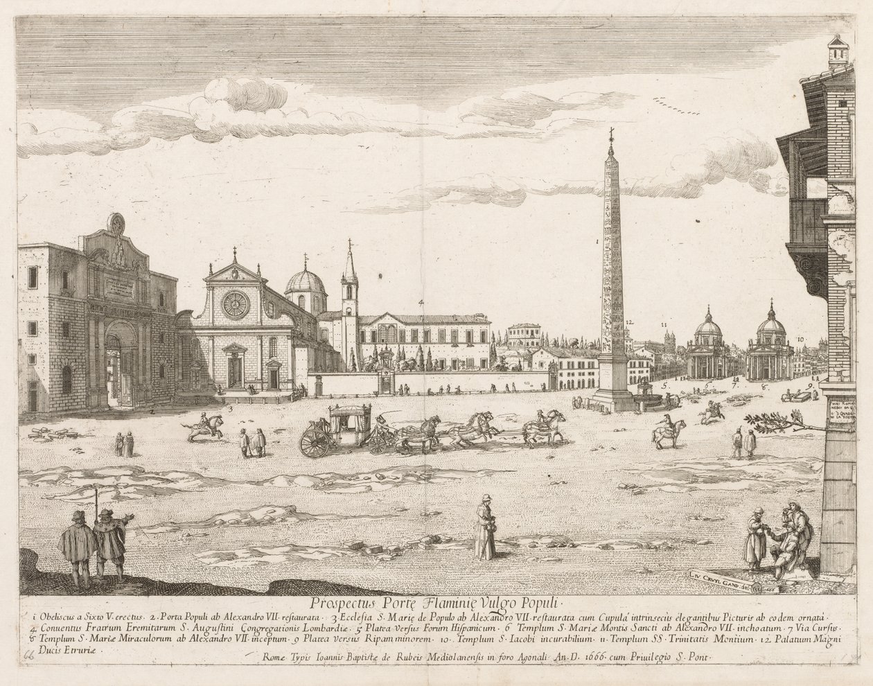 Piazza del Popolo fra "Utsikt over landemerkene i byen Roma" av Lievin Cruyl