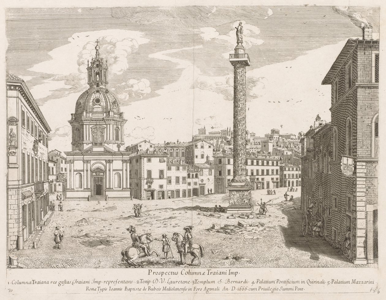 Trajans kolonne fra prospekt Lourum Urbis Romae Insignium, 1666 av Lievin Cruyl