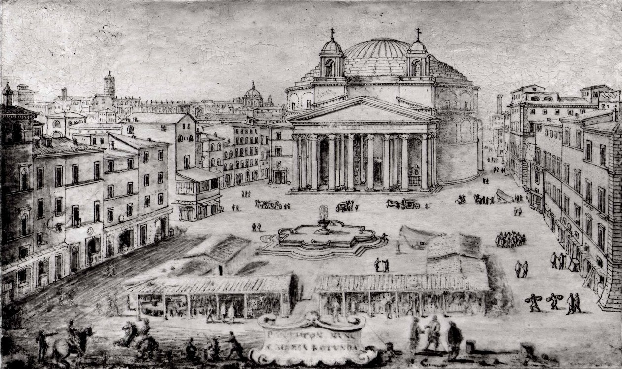 Utsikt over Pantheon, Roma, tidlig på 1670-tallet. av Lievin Cruyl