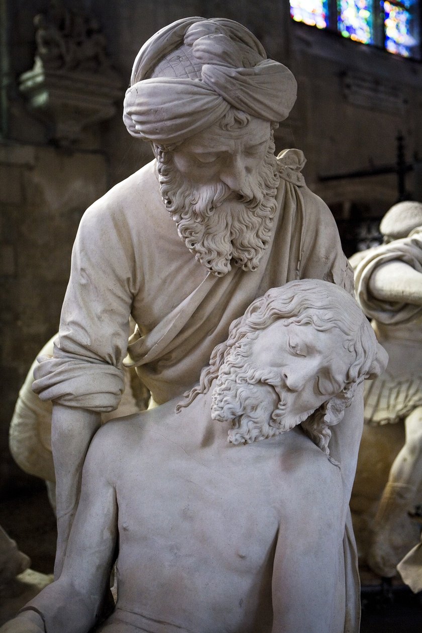 Begravelsen og jomfruens besvimelse, detalj: Josef av Arimatea løfter opp Jesus av Ligier Richier