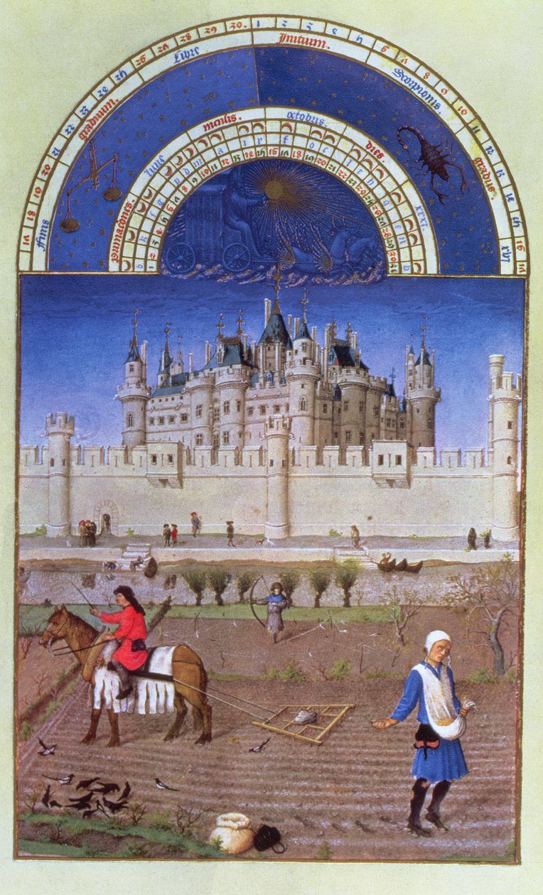 Faksimile av oktober: såing av vinterkornet av brødrene Limbourg, fra 