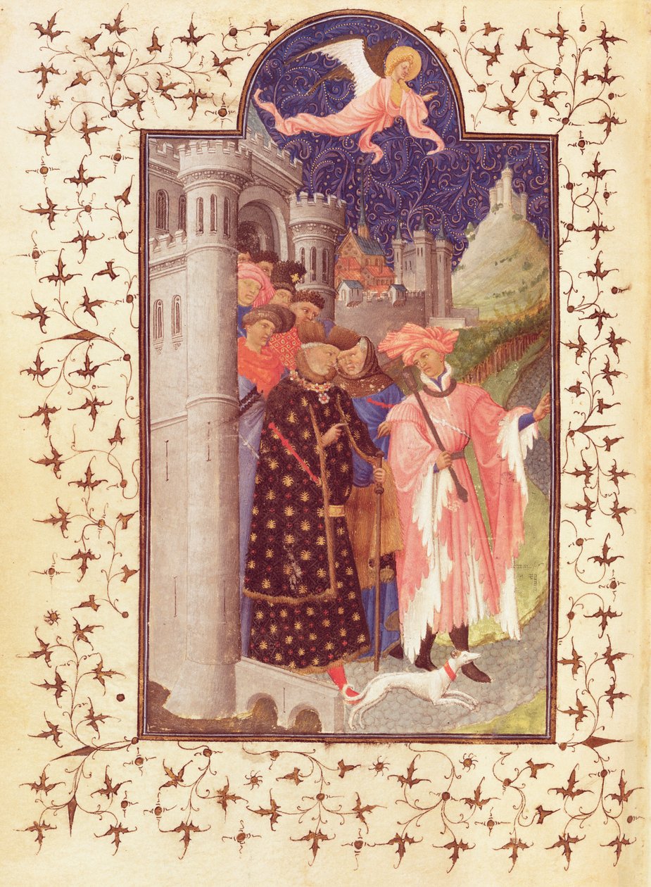 Ms Lat 18014 f.288v The Departure of Jean de France (1340-1416) Duke of Berry, fra Les Petites Heures de Duc de Berry, ca.1412 av Limbourg Brothers