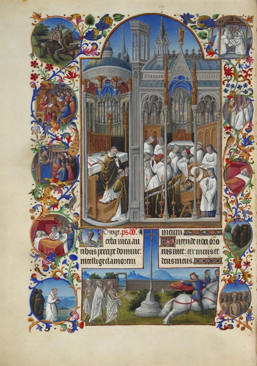Très Riches Heures du duc de Berry Folio 86, verso - Begravelsen til Raymond Diocrès av Limbourg Brothers