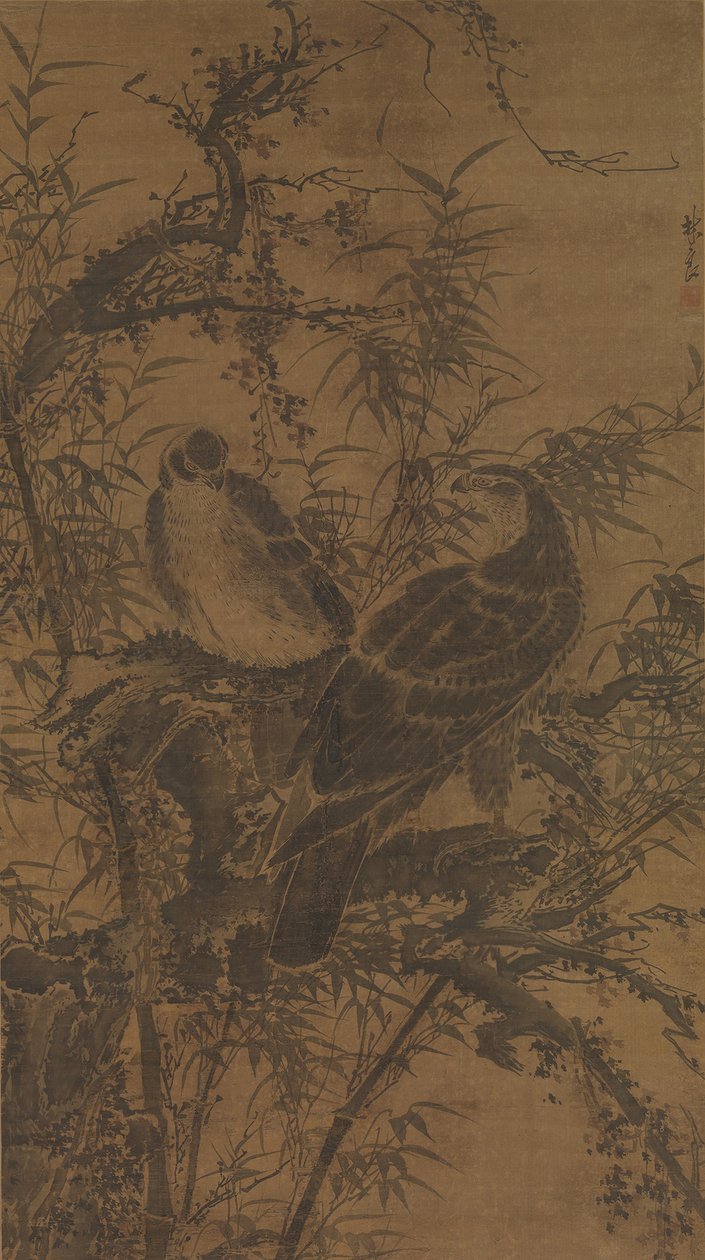 To hauker i et kratt, midten av 1400-tallet. av Lin Liang