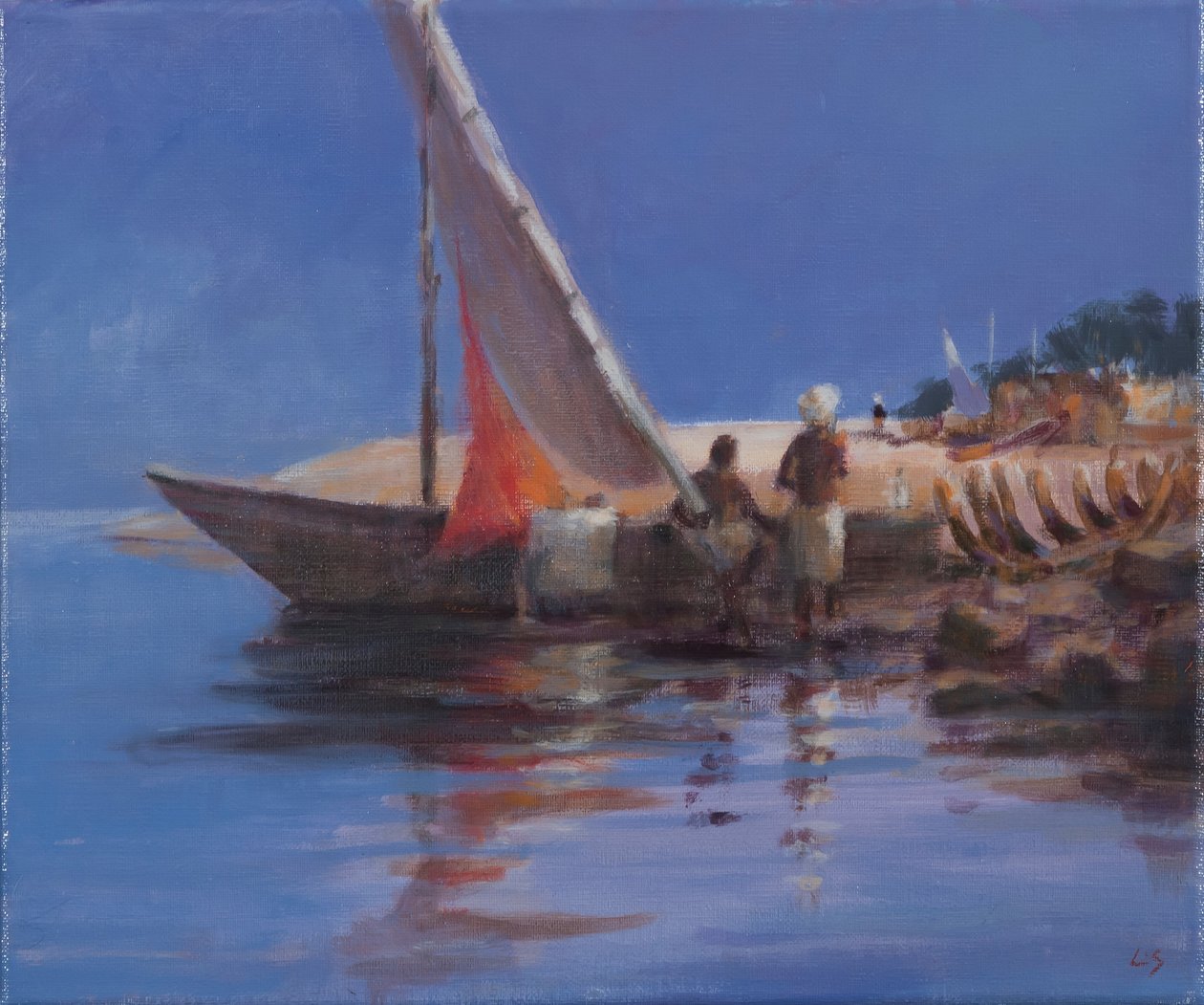 Boat Yard, Kilifi, 2012 (akryl på lerret) av Lincoln Seligman
