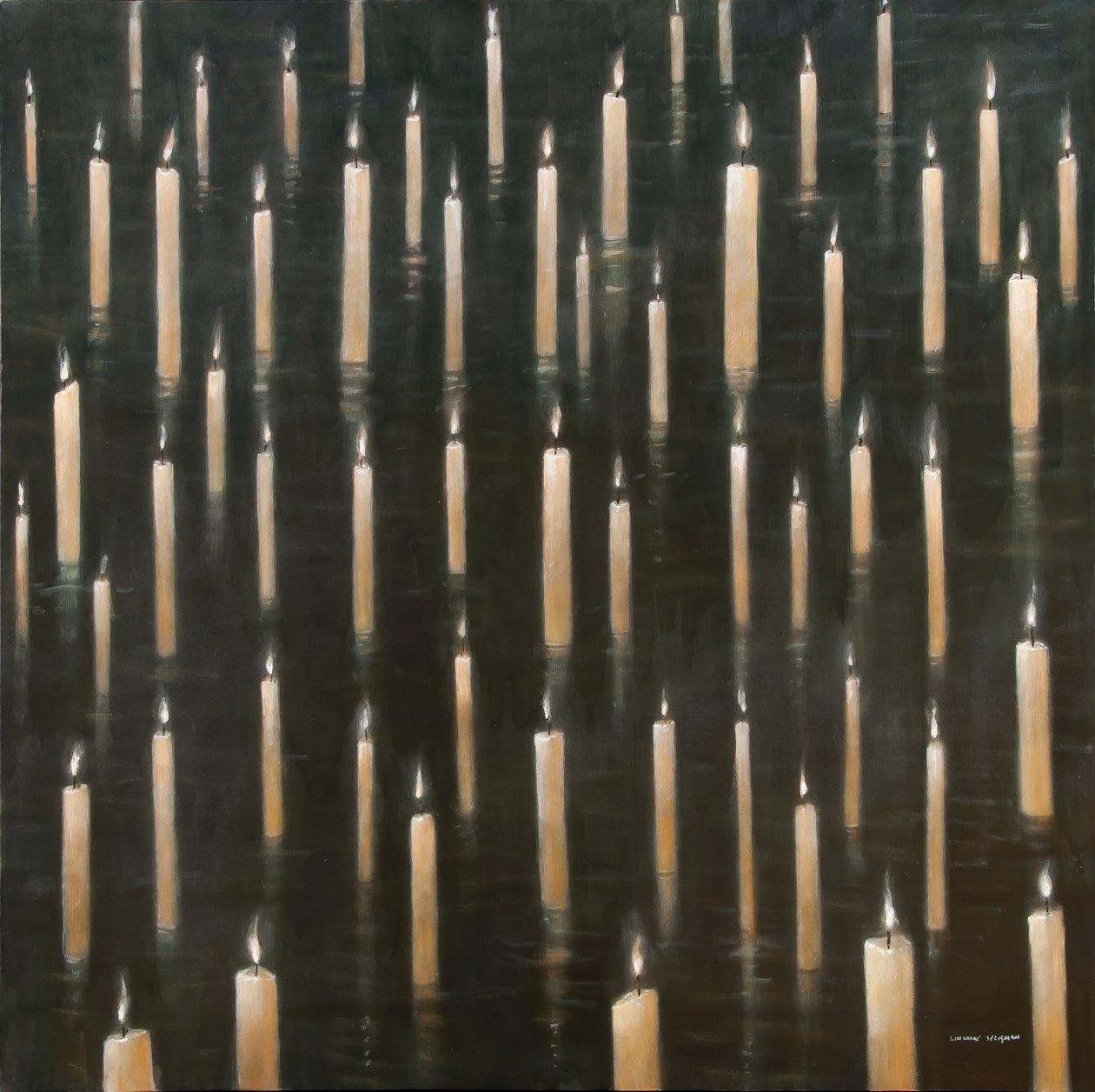 Candles on the Lake, Udaipur, India, 2012 (akryl på lerret) av Lincoln Seligman