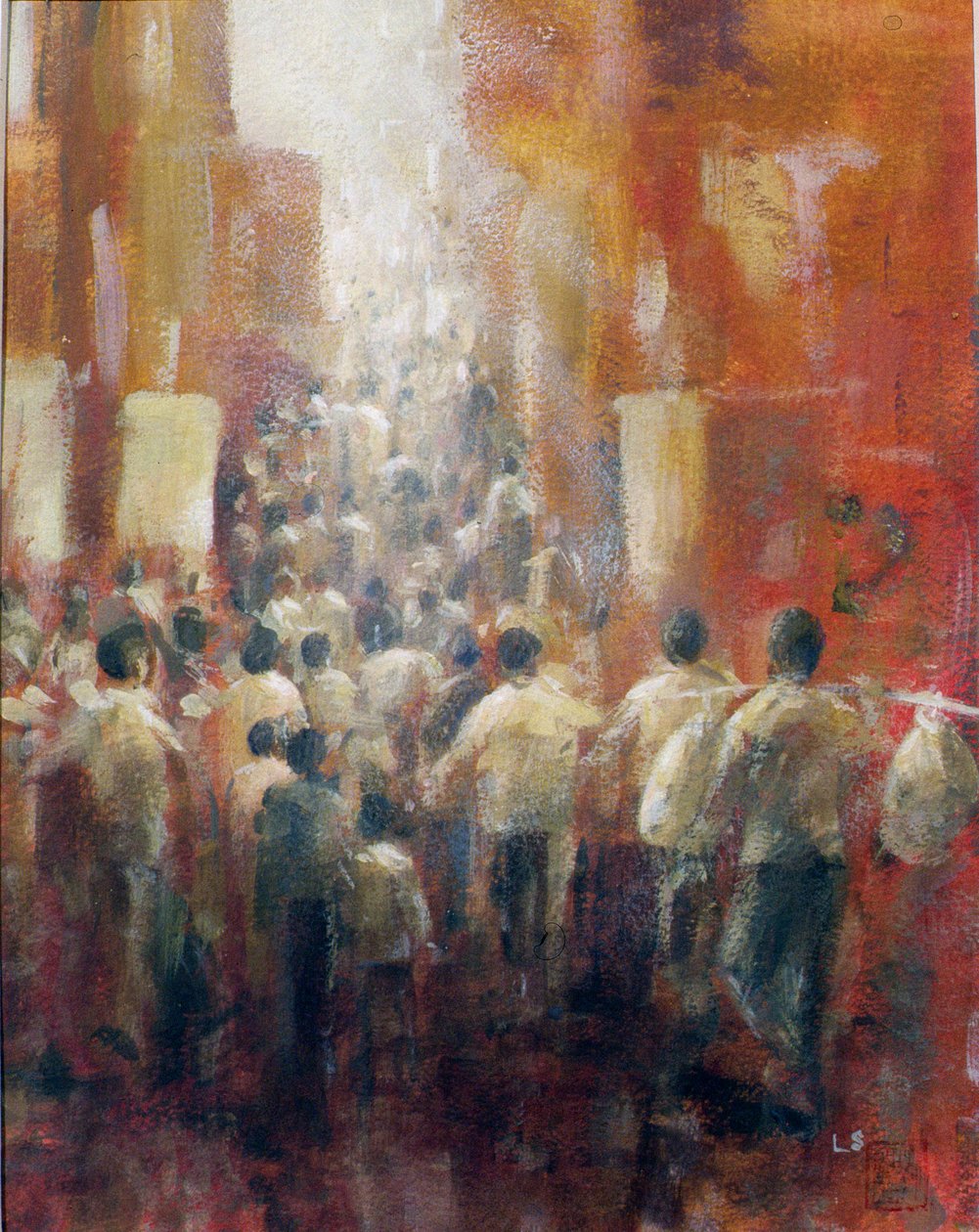 Chinese Street, 1992 (akryl på papir) av Lincoln Seligman