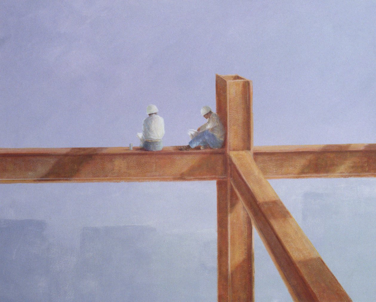 Lunsjpause, 1985 (akryl om bord) av Lincoln Seligman