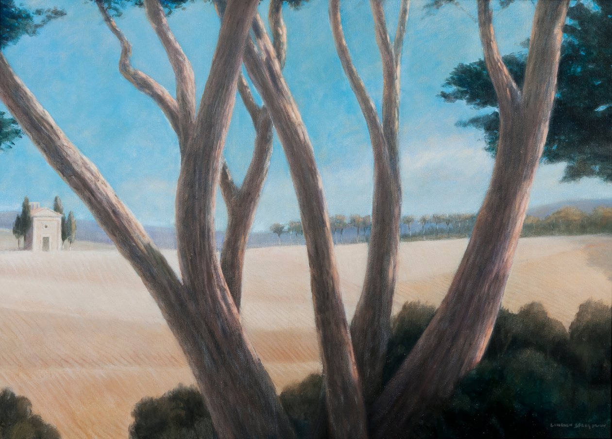 Pines nær Pienza, 2012 (akryl på lerret) av Lincoln Seligman
