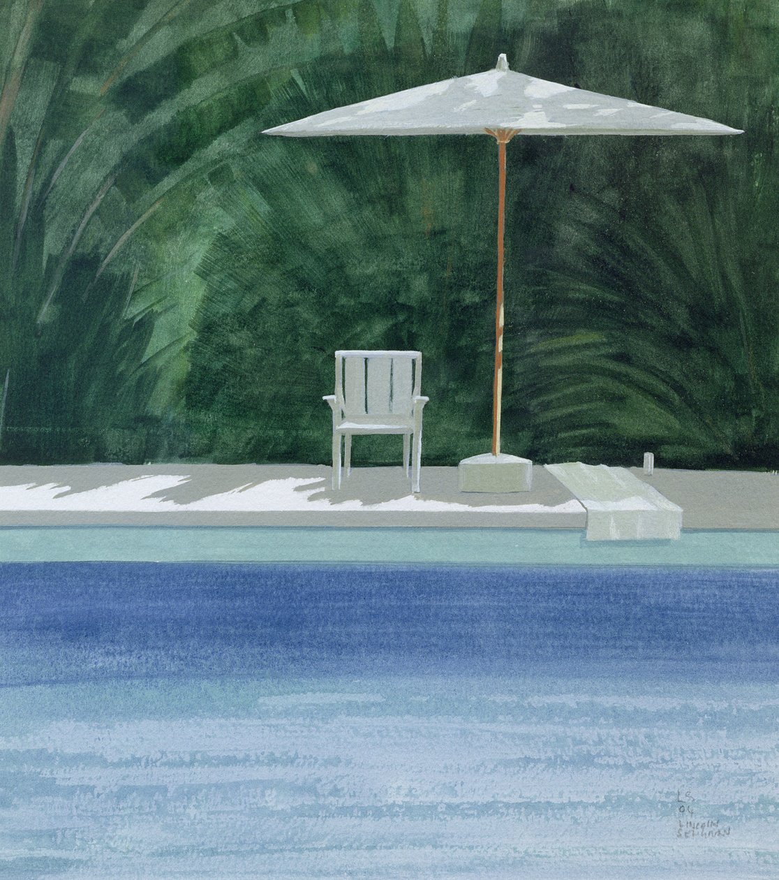Poolside, 1994 (akryl på papir) av Lincoln Seligman