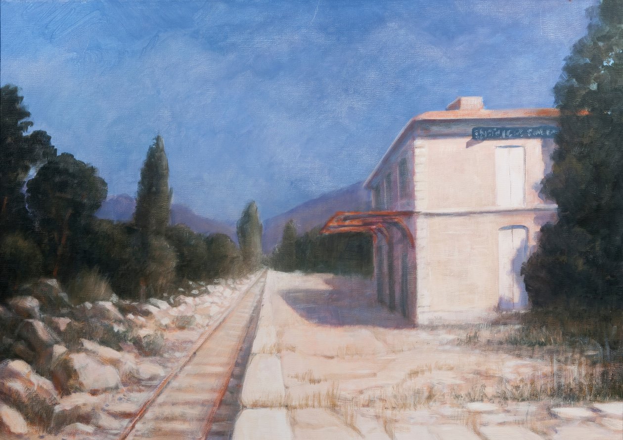 Jernbanestasjon, Châteauneuf, 2012 (akryl på lerret) av Lincoln Seligman