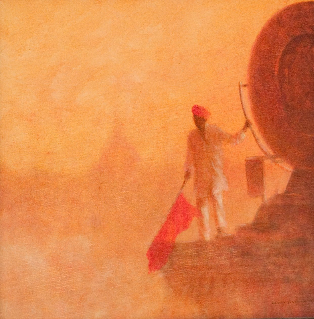Railway Flag Man, Agra, 2010 (akryl på lerret) av Lincoln Seligman
