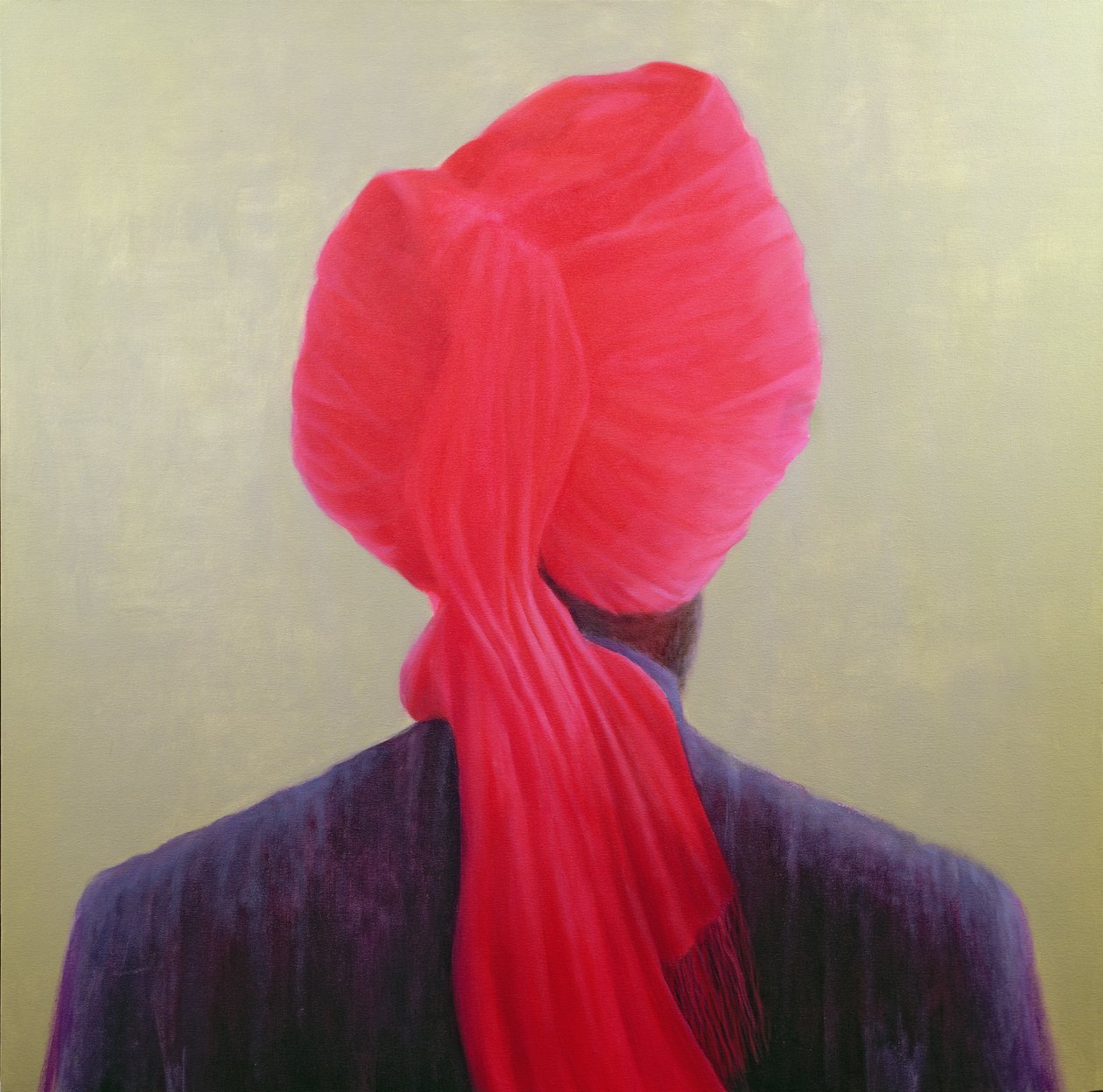 Rød turban, lilla jakke av Lincoln Seligman