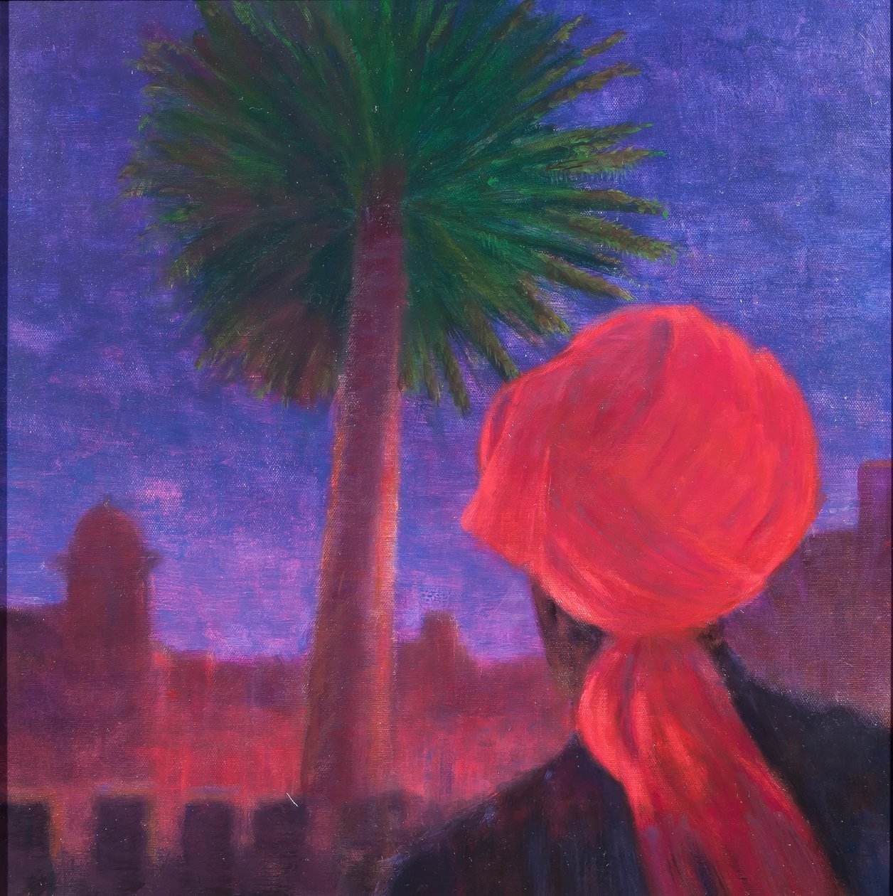 Rød turban, skumring, Jodhpur, 2012 (akryl på lerret) av Lincoln Seligman