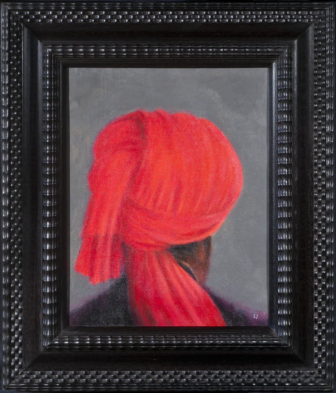 Rød turban på grått, 2014 av Lincoln Seligman