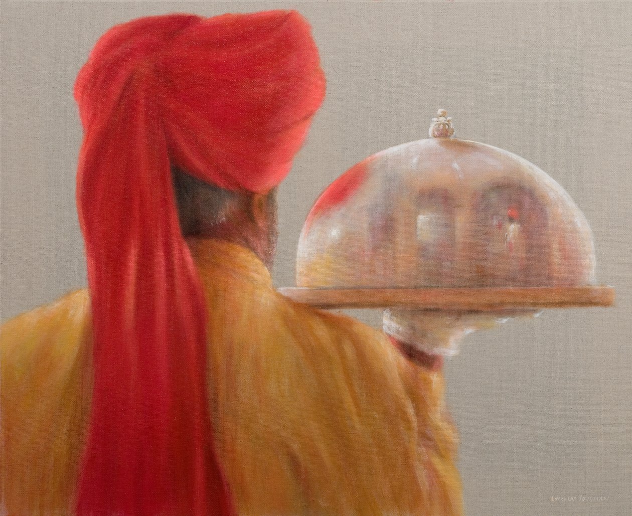 Servitør, Rambagh Palace, 2010 (akryl på lerret) av Lincoln Seligman