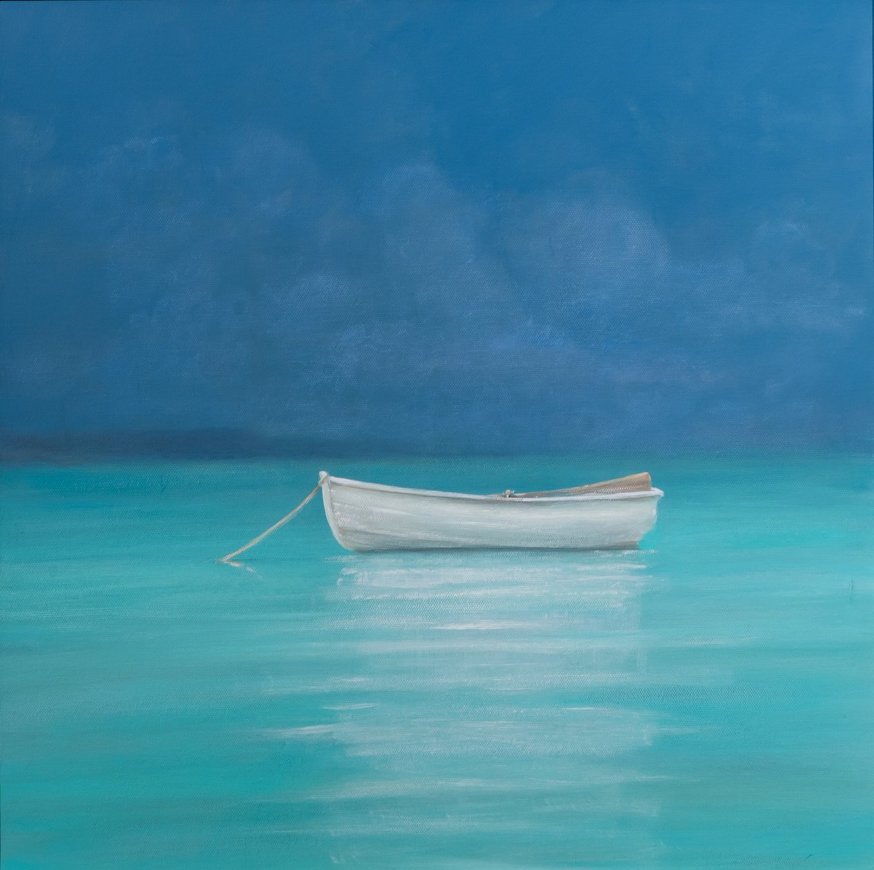 Hvit båt, Kilifi 2012 (akryl på lerret) av Lincoln Seligman
