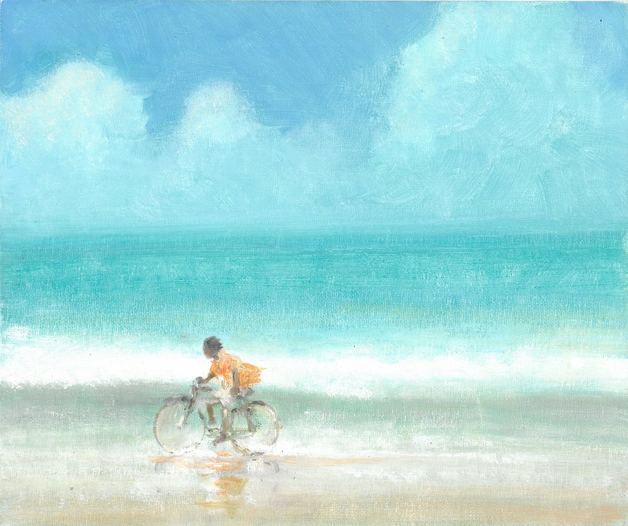 Boy on a Bike, 2015 (akryl på lerret) av Lincoln Seligman