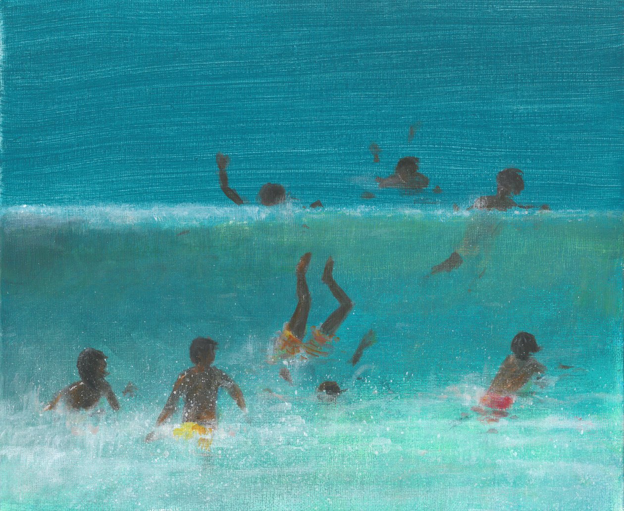 Children in the Surf, 2015 (akryl på lerret) av Lincoln Seligman