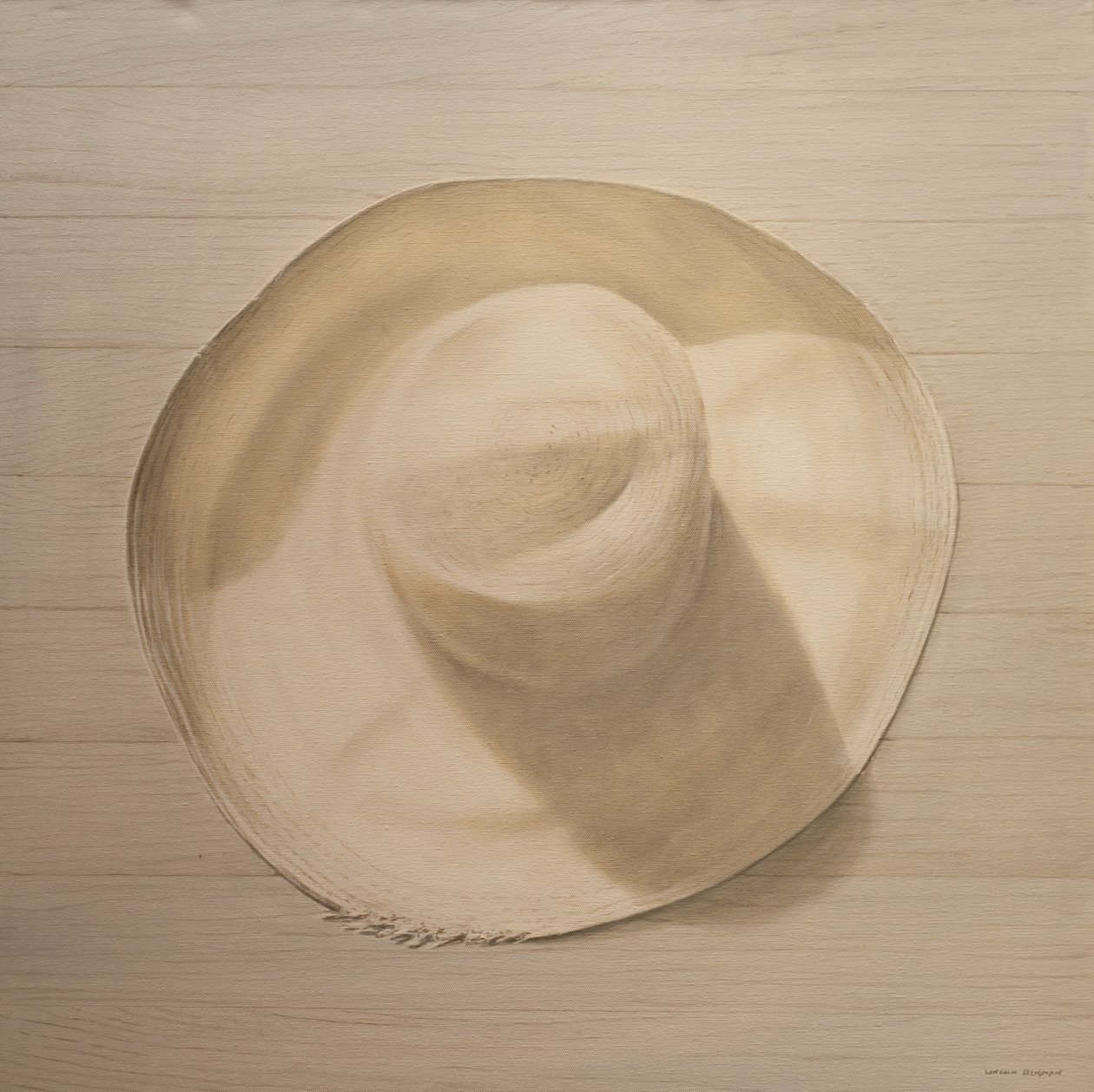 Reiselatt på støvete bord, 2010 (akryl på lerret) av Lincoln Seligman