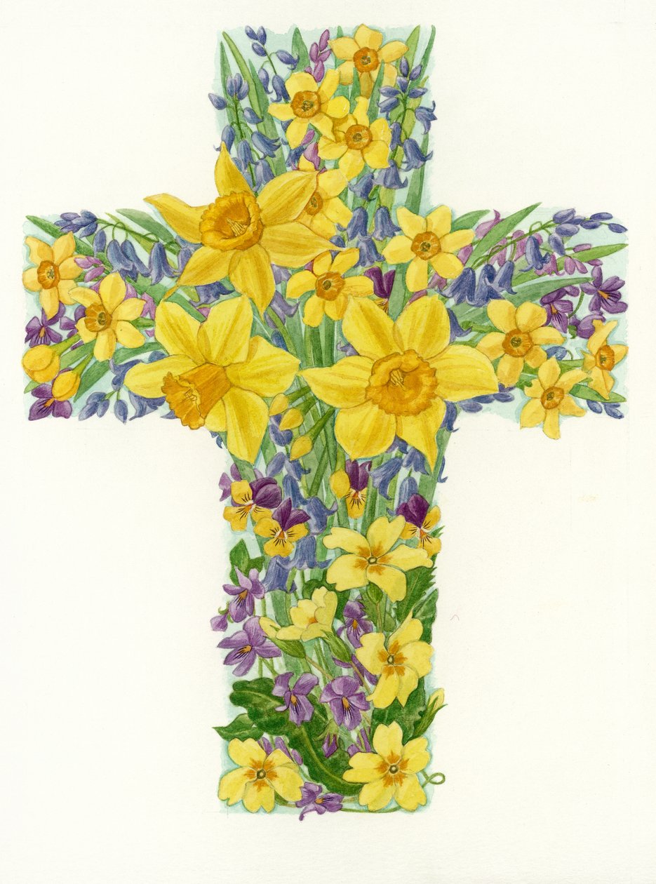 Floral Cross I, 1998 (wc på papir) av Linda Benton