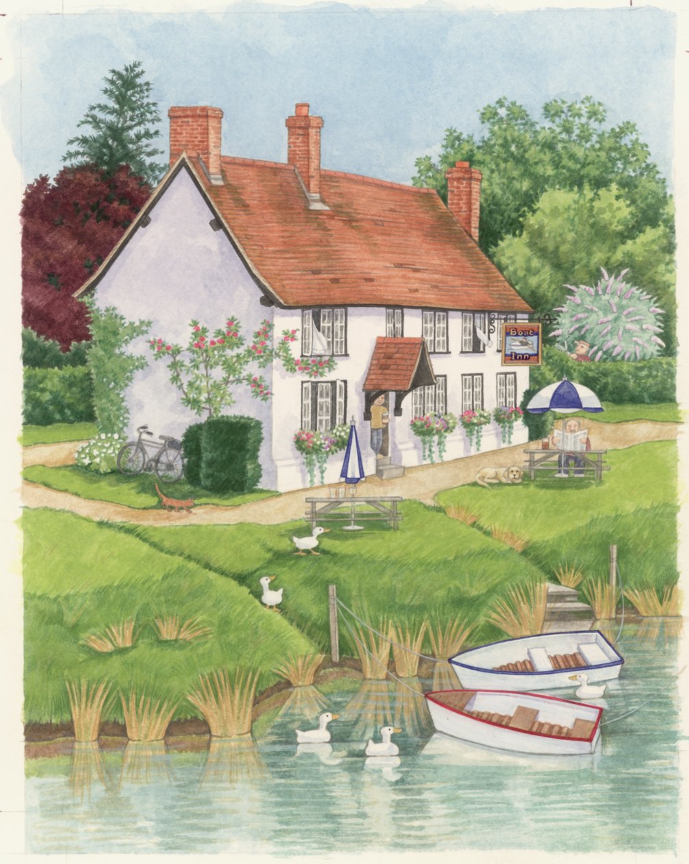 The Boat Inn, 2003 (wc på papir) av Linda Benton