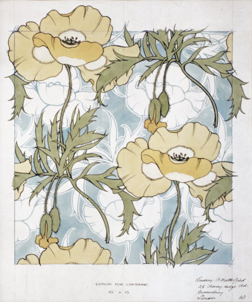 Design for cretonne (akvarell på papir) av Lindsay P. Butterfield