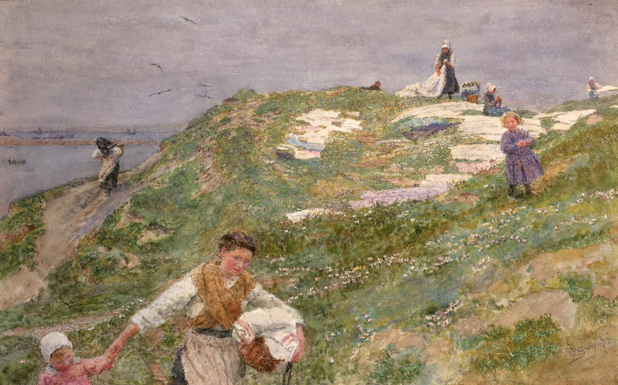 Bleking Linen - Le Portel, før 1896 (wc på papir) av Lionel Percy Smythe