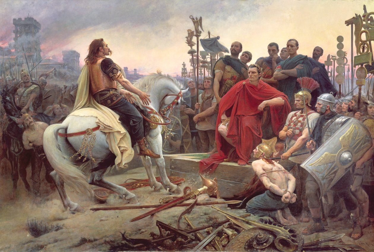 Vercingetorix kaster ned armene for føttene til Julius Caesar, 1899 av Lionel Noel Royer