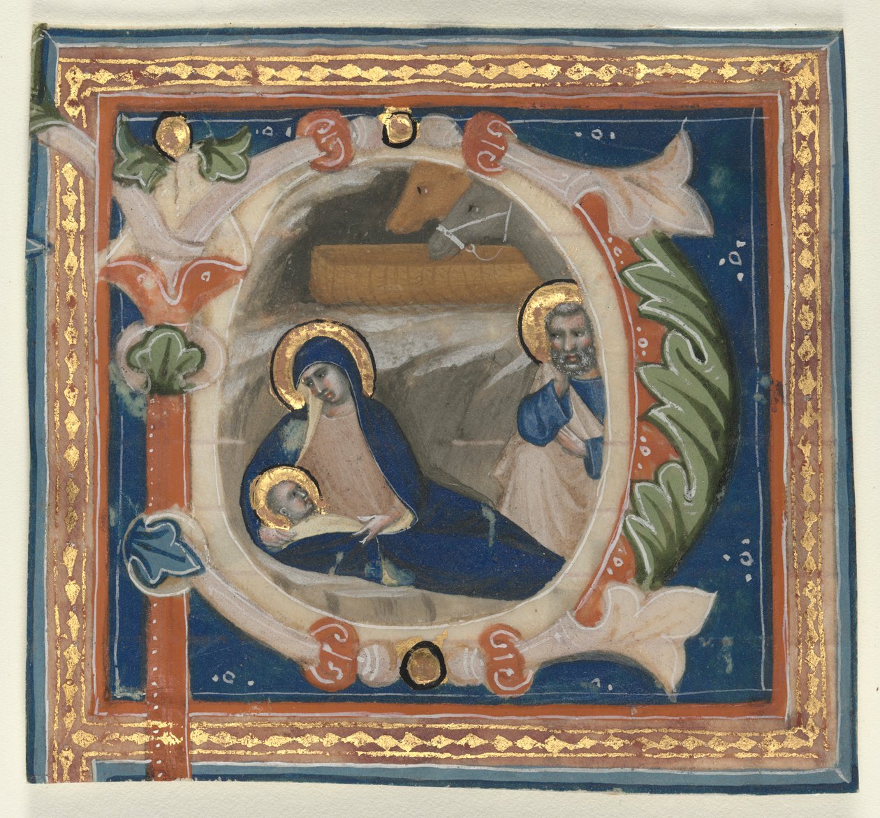Historiert innledende P Utskåret fra en Gradual: The Nativity, ca. 1350-1375. av Lippo Vanni