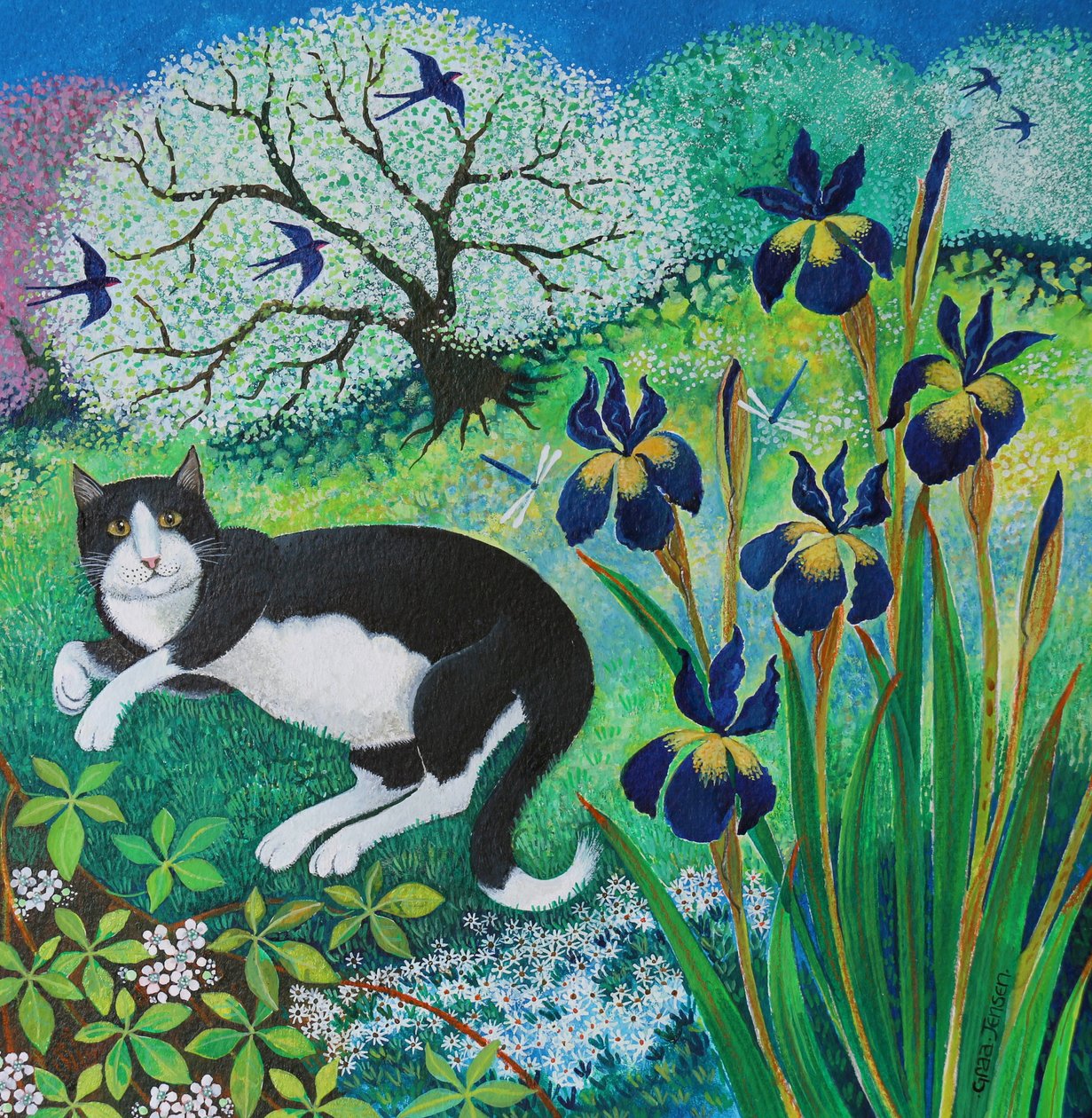 Kits Garden, 2017, (akryl på papir) av Lisa Graa Jensen
