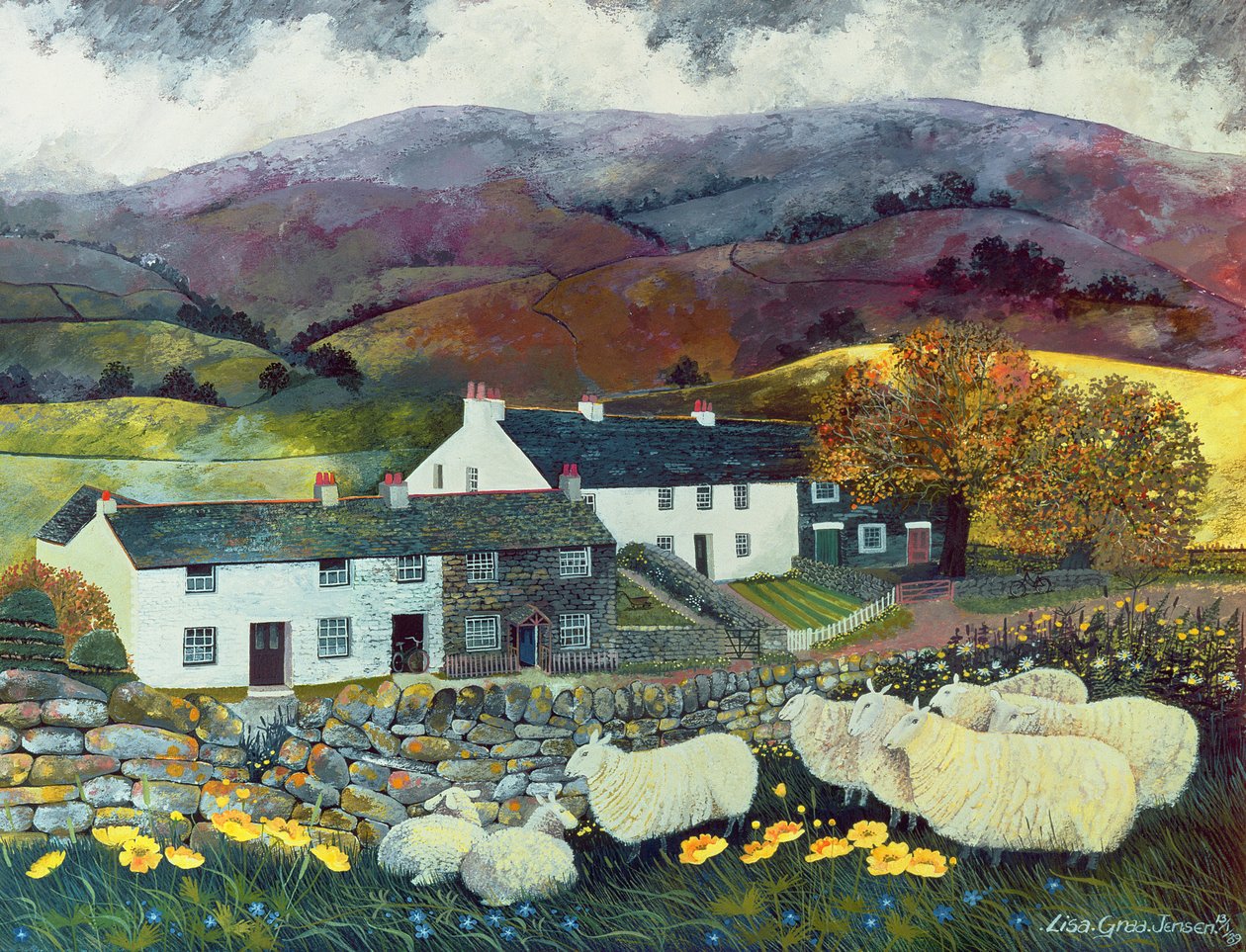 Sheep Country, 1988 (wc, gouache) av Lisa Graa Jensen