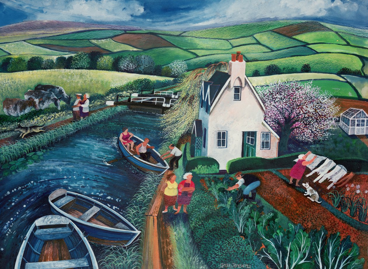 St Catherines Lock (blekk og gouache på papir) av Lisa Graa Jensen