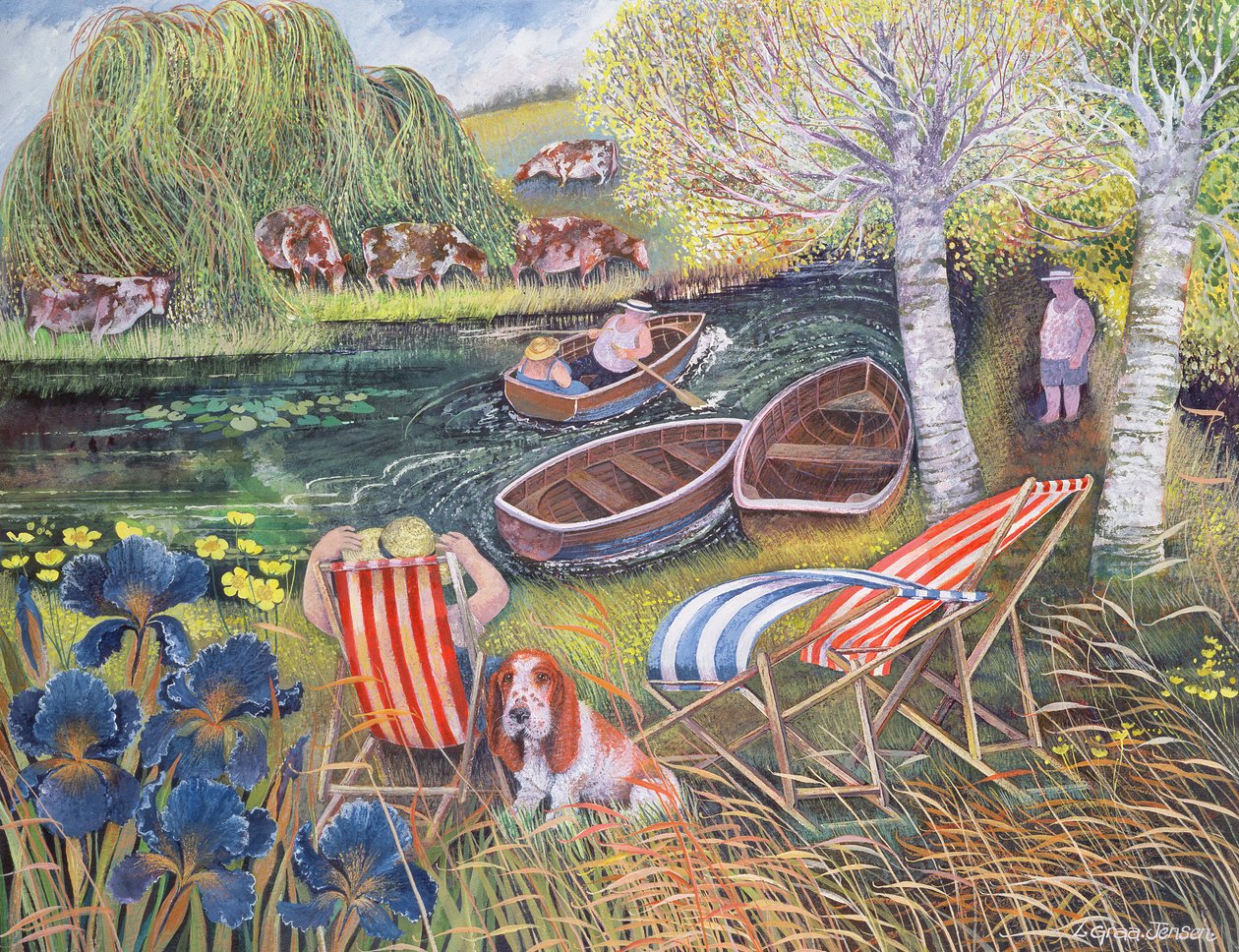 Breezy River, 1995 (akrylblekk, gouache) av Lisa Graa Jensen