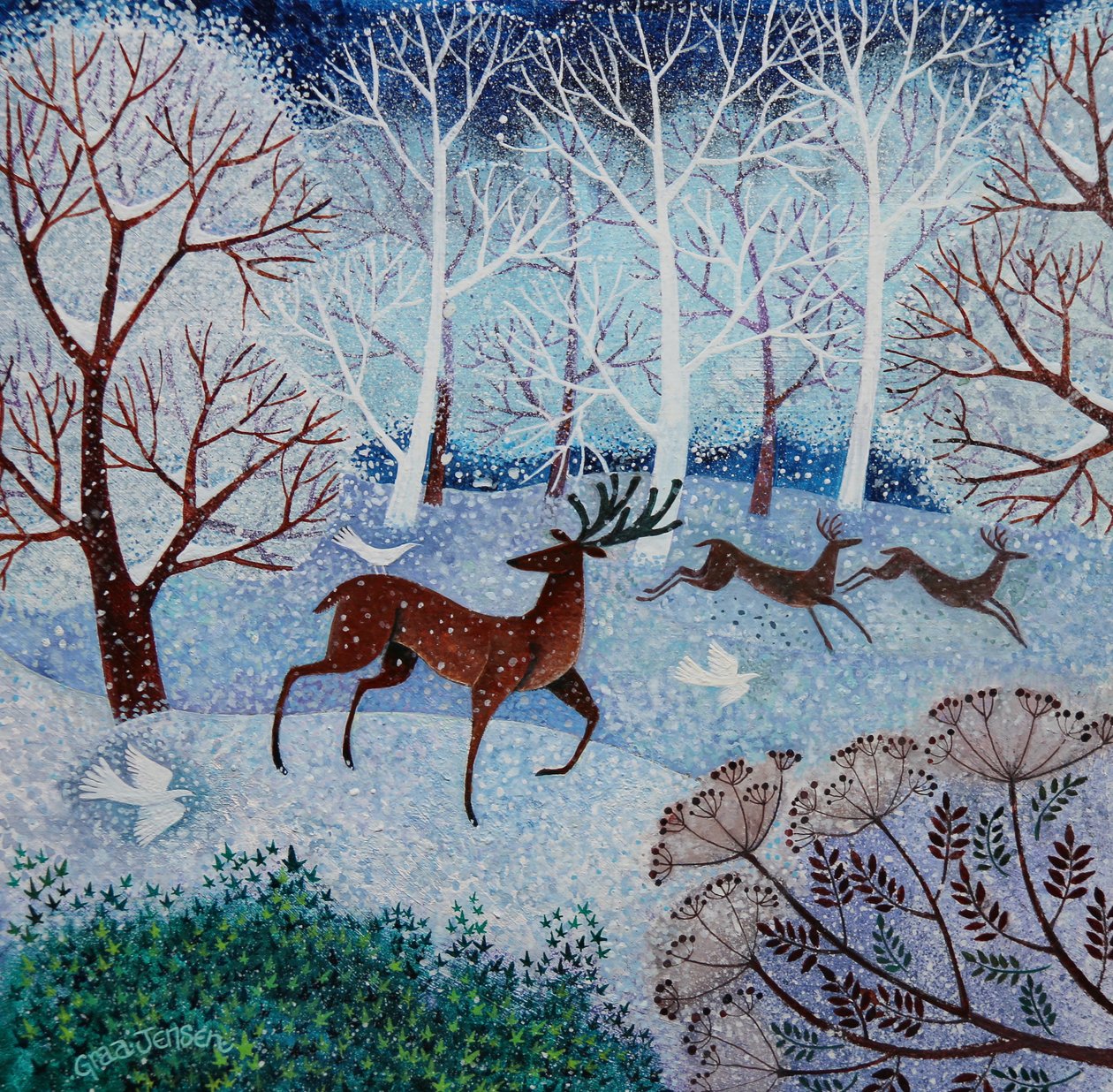 Cool Stag,2021,(akryl på papir) av Lisa Graa Jensen