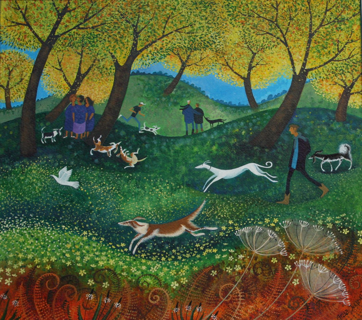 Doggie Pals, 2012, (akrylblekk på papir) av Lisa Graa Jensen