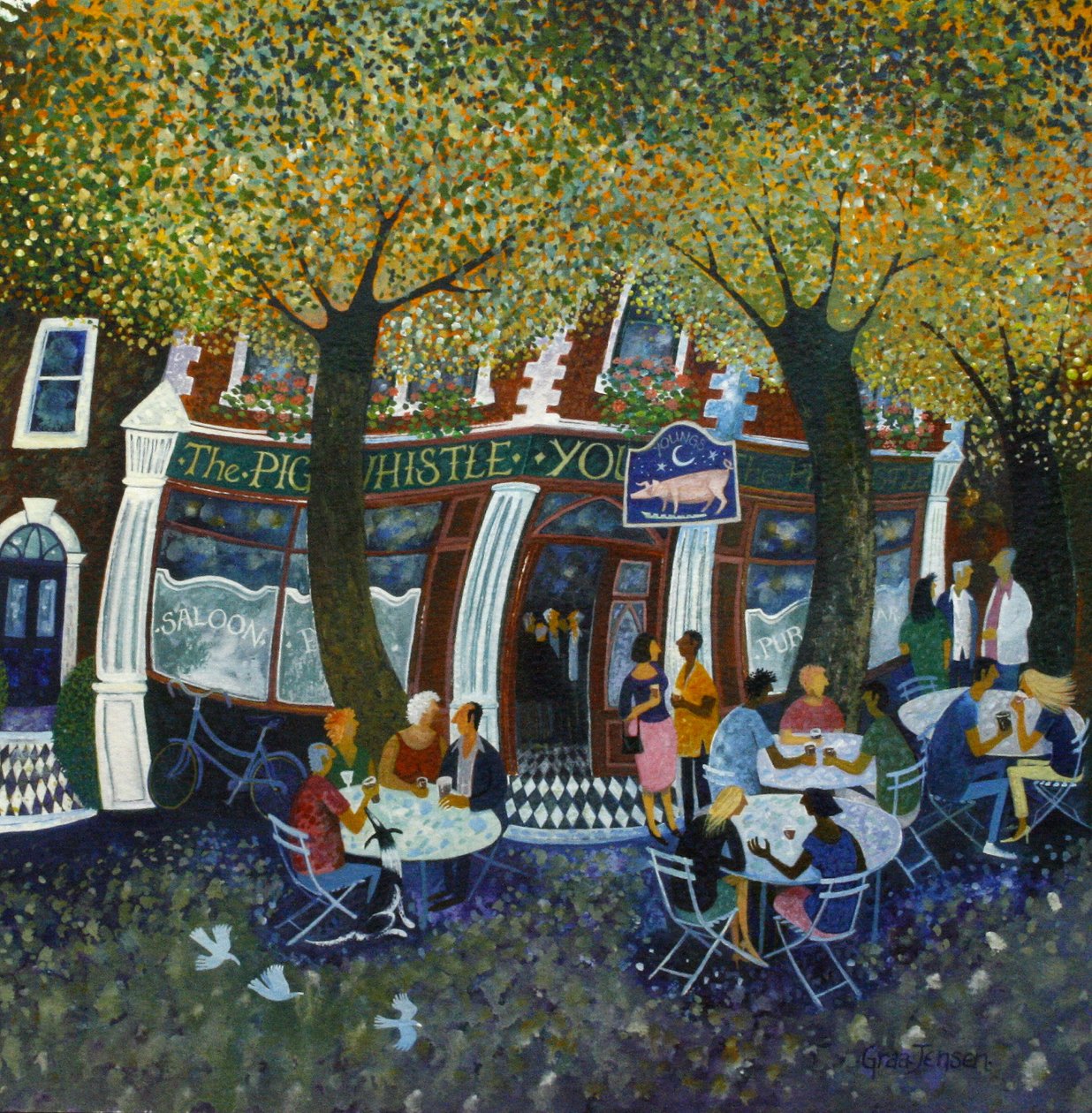 Pig and Whistle, 2011, (akryl på papir) av Lisa Graa Jensen
